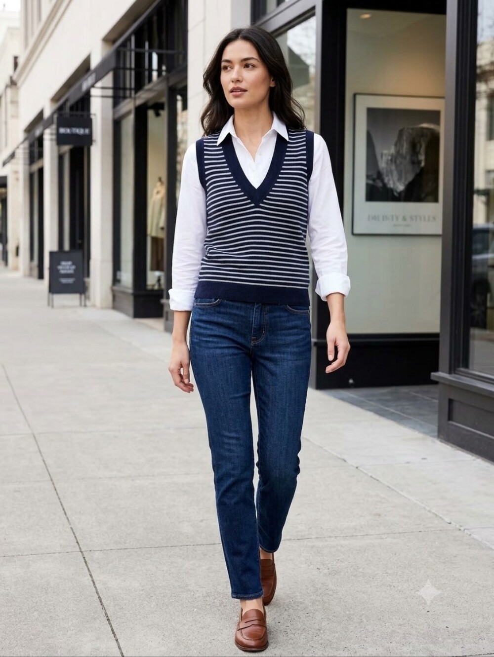 J. Crew Navy and White Striped V-Neck Sweater Vest